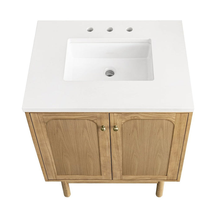 James Martin Vanities Laurent 30" Single Vanity, Light Natural Oak w/ 3 CM White Zeus Top