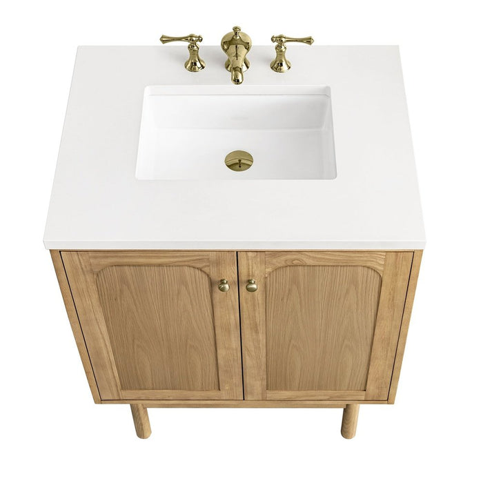 James Martin Vanities Laurent 30" Single Vanity, Light Natural Oak w/ 3 CM White Zeus Top