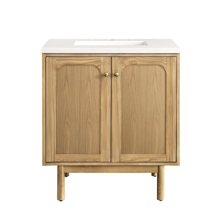 James Martin Vanities Laurent 30" Single Vanity, Light Natural Oak w/ 3 CM White Zeus Top