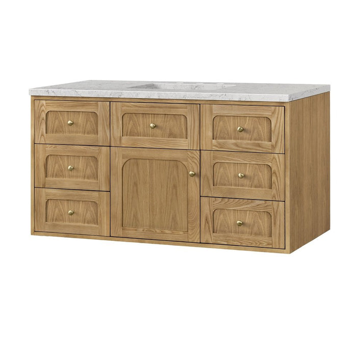 James Martin Vanities Laurent 48" Single Vanity, Light Natural Oak w/ 3 CM Eternal Jasmine Pearl Top