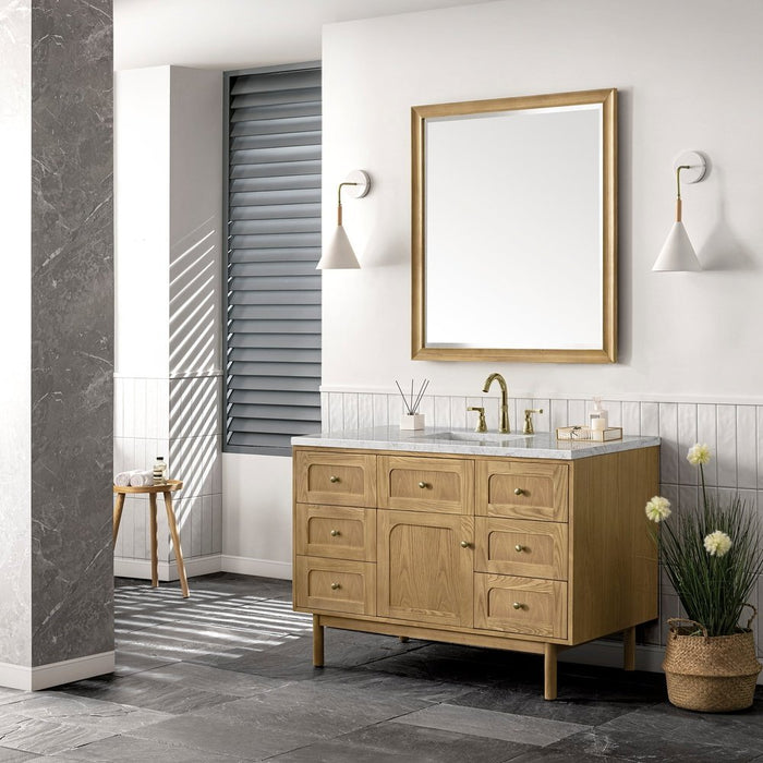 James Martin Vanities Laurent 48" Single Vanity, Light Natural Oak w/ 3 CM Eternal Jasmine Pearl Top