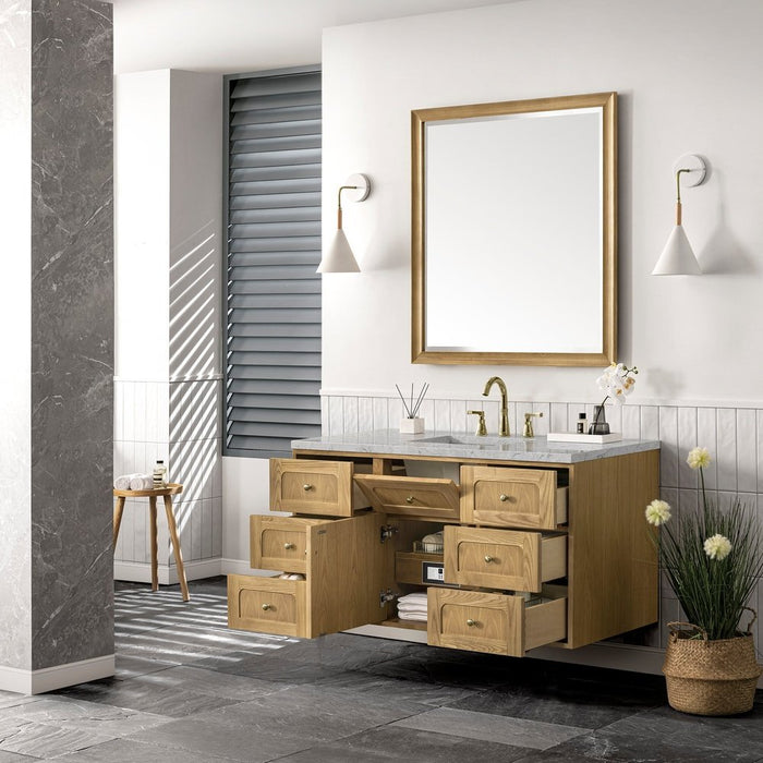 James Martin Vanities Laurent 48" Single Vanity, Light Natural Oak w/ 3 CM Eternal Jasmine Pearl Top