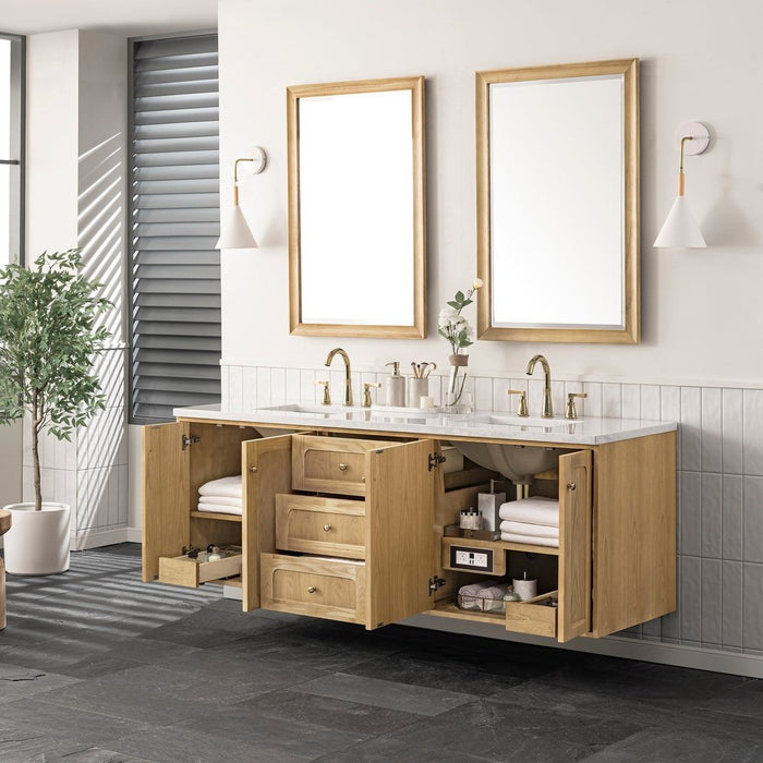 James Martin Vanities Laurent 72" Double Vanity, Light Natural Oak w/ 3 CM Top