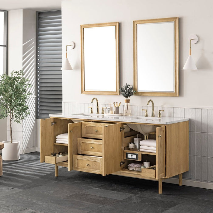 James Martin Vanities Laurent 72" Double Vanity, Light Natural Oak w/ 3 CM Top