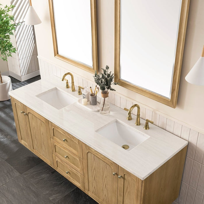 James Martin Vanities Laurent 72" Double Vanity, Light Natural Oak w/ 3 CM Top