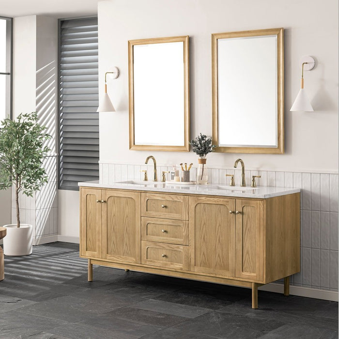 James Martin Vanities Laurent 72" Double Vanity, Light Natural Oak w/ 3 CM Top