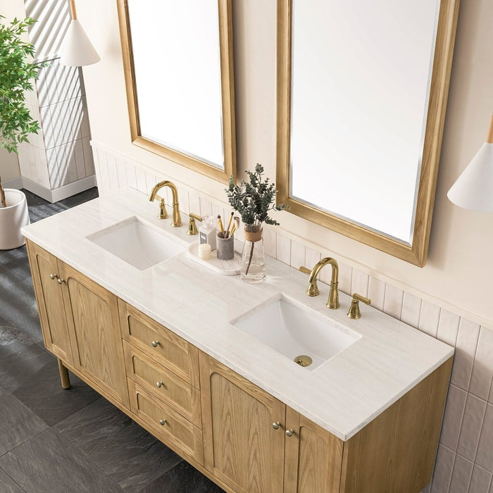 James Martin Vanities Laurent 72" Double Vanity, Light Natural Oak w/ 3 CM Top