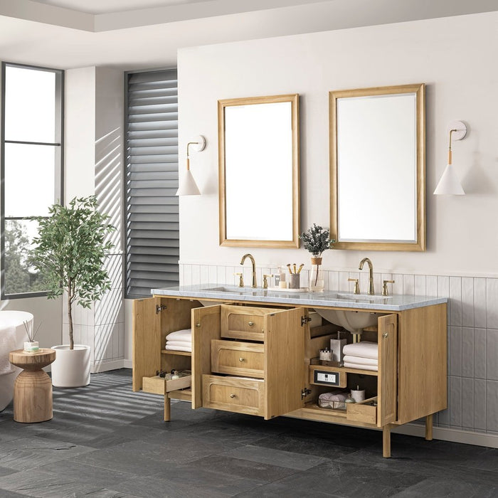 James Martin Vanities Laurent 72" Double Vanity, Light Natural Oak w/ 3 CM Top