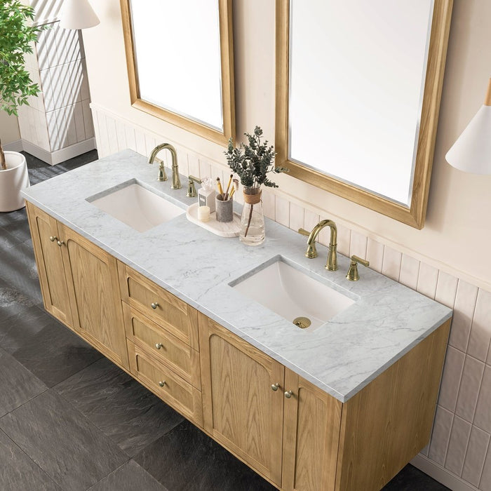 James Martin Vanities Laurent 72" Double Vanity, Light Natural Oak w/ 3 CM Top