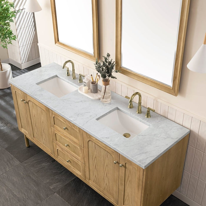 James Martin Vanities Laurent 72" Double Vanity, Light Natural Oak w/ 3 CM Top