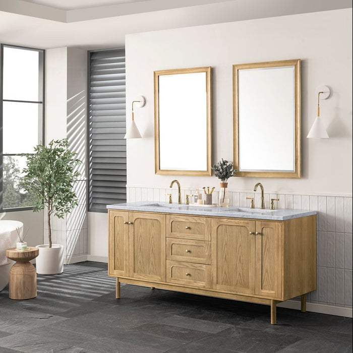 James Martin Vanities Laurent 72" Double Vanity, Light Natural Oak w/ 3 CM Top