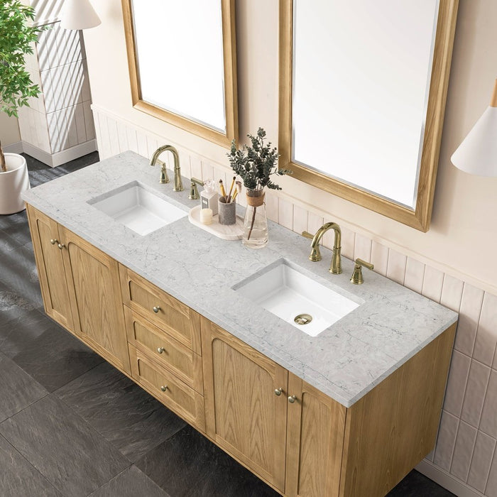 James Martin Vanities Laurent 72" Double Vanity, Light Natural Oak w/ 3 CM Top