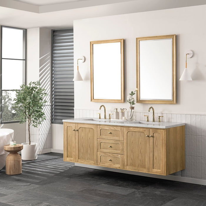 James Martin Vanities Laurent 72" Double Vanity, Light Natural Oak w/ 3 CM Top