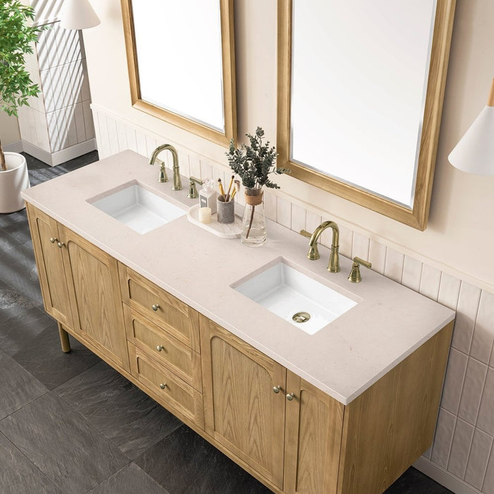 James Martin Vanities Laurent 72" Double Vanity, Light Natural Oak w/ 3 CM Top