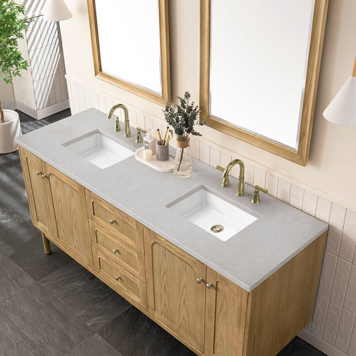 James Martin Vanities Laurent 72" Double Vanity, Light Natural Oak w/ 3 CM Top