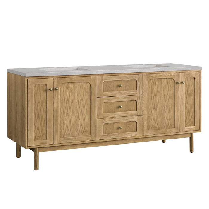 James Martin Vanities Laurent 72" Double Vanity, Light Natural Oak w/ 3 CM Top