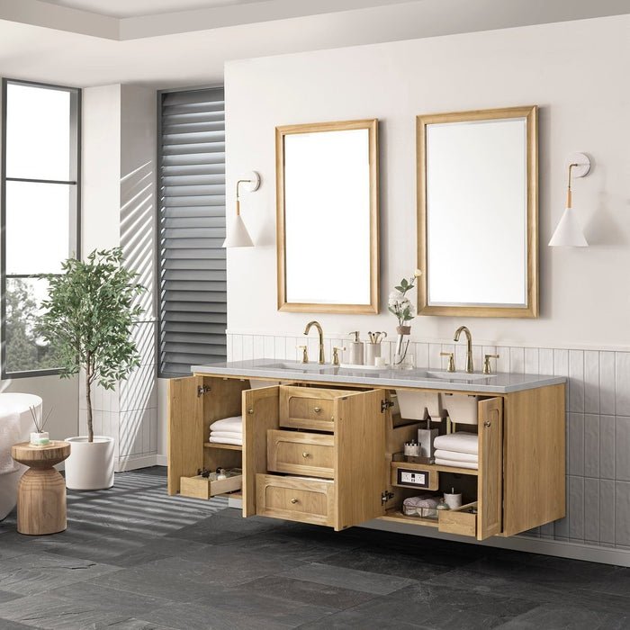 James Martin Vanities Laurent 72" Double Vanity, Light Natural Oak w/ 3 CM Top