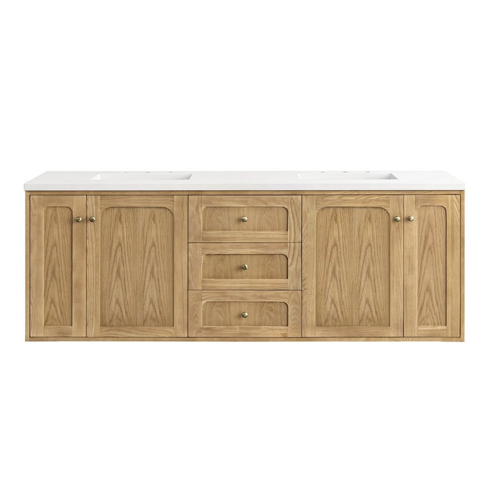 James Martin Vanities Laurent 72" Double Vanity, Light Natural Oak w/ 3 CM Top