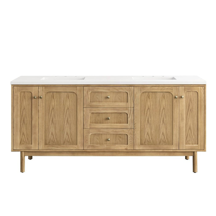 James Martin Vanities Laurent 72" Double Vanity, Light Natural Oak w/ 3 CM Top