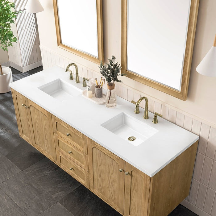 James Martin Vanities Laurent 72" Double Vanity, Light Natural Oak w/ 3 CM Top