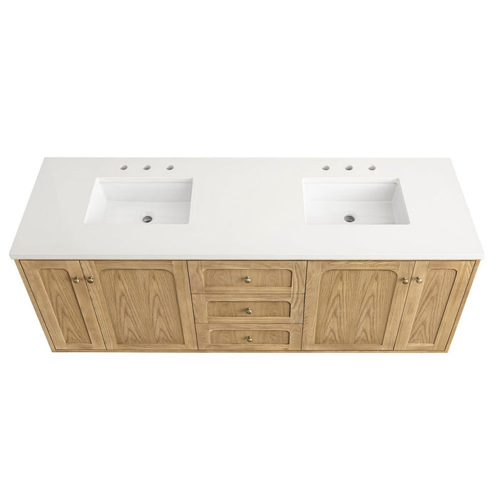 James Martin Vanities Laurent 72" Double Vanity, Light Natural Oak w/ 3 CM Top