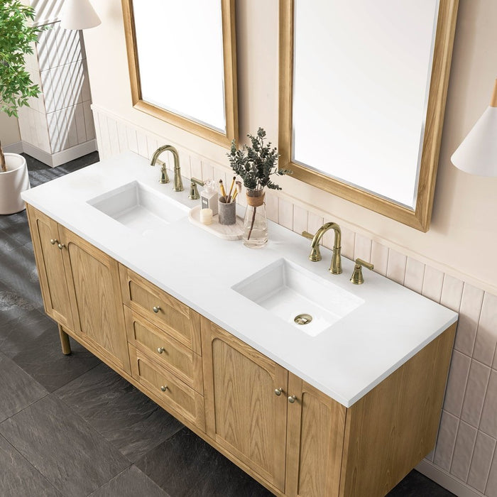 James Martin Vanities Laurent 72" Double Vanity, Light Natural Oak w/ 3 CM Top