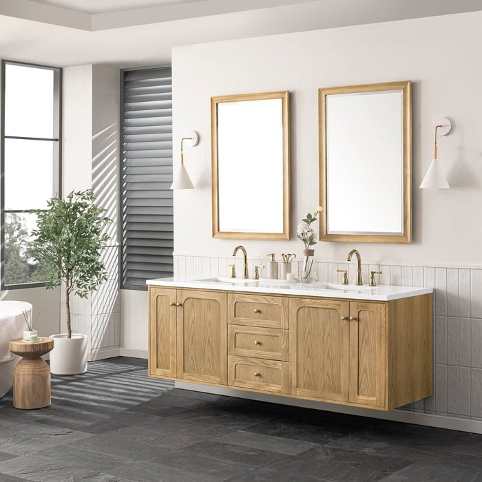 James Martin Vanities Laurent 72" Double Vanity, Light Natural Oak w/ 3 CM Top