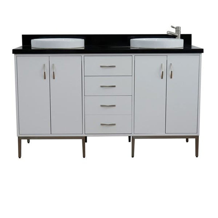 Bellaterra Home Tivoli 61" Double sink vanity in White finish with Black galaxy granite and round sink