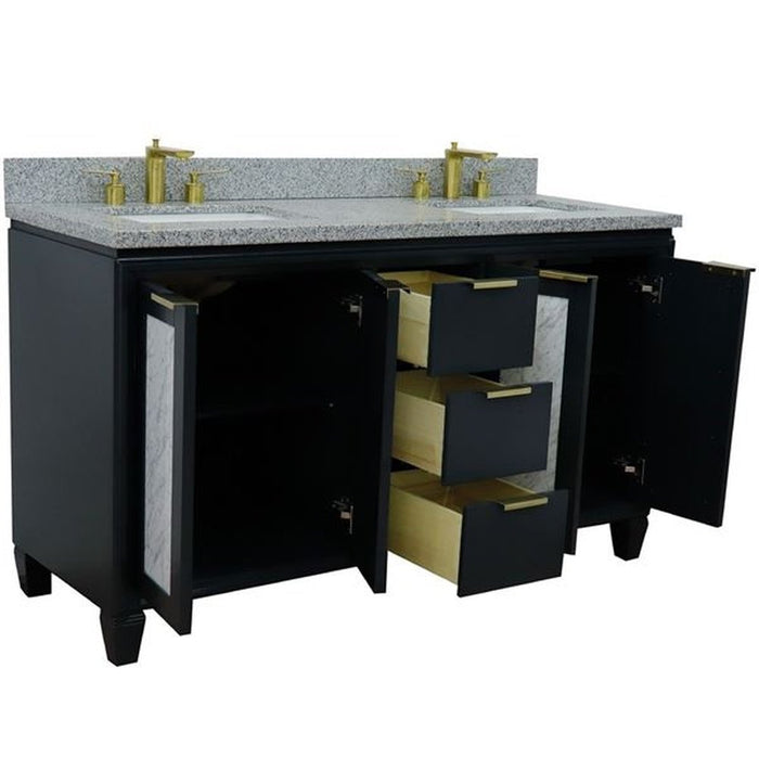 Bellaterra Home Trento 61" Double sink vanity in Dark Gray finish with Gray granite and rectangle sink