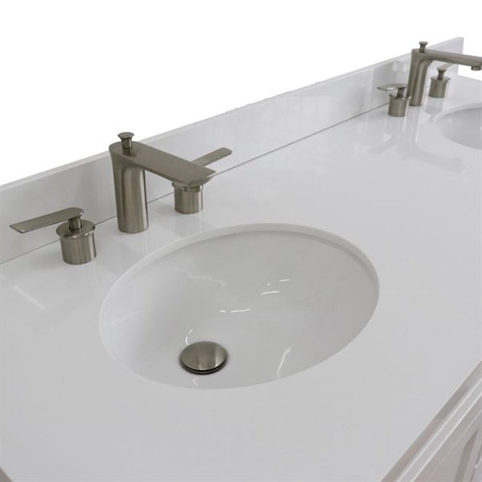 Bellaterra Home Terni 61" Double sink vanity in White finish and White quartz and oval sink