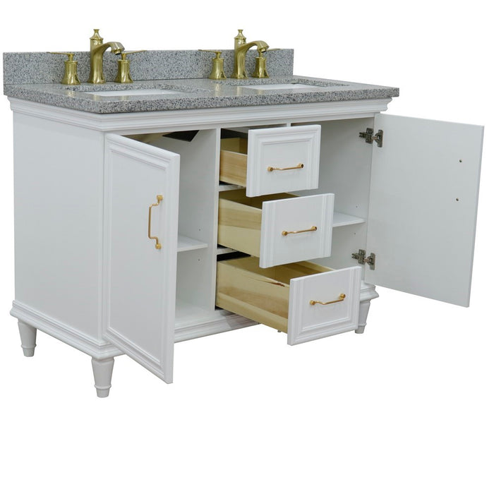 Bellaterra Home Forli 49" Double vanity in White finish with Gray granite and rectangle sink