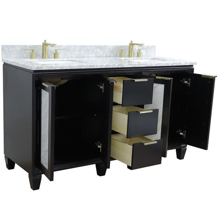 Bellaterra Home Trento 61" Double sink vanity in Black finish with White Carrara marble and rectangle sink