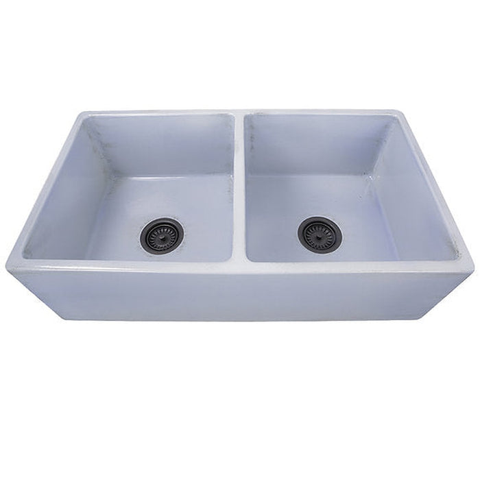 Nantucket Sinks Double Bowl Farmhouse Fireclay Sink with Shabby Sugar Finish