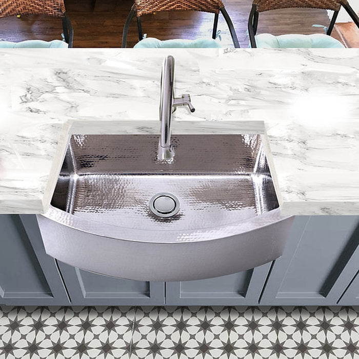 Nantucket Sinks Brightwork Collection Hammered Stainless Steel Large Single Bowl Prep Station Sink.