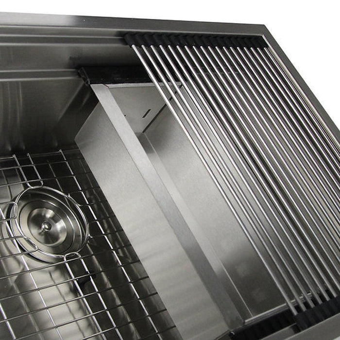 Nantucket Sinks 32 Inch Pro Series Large Prep Station Single Bowl Undermount Stainless Steel Kitchen Sink, with Included Rolling Mat, Grid, Colander, and Drain.