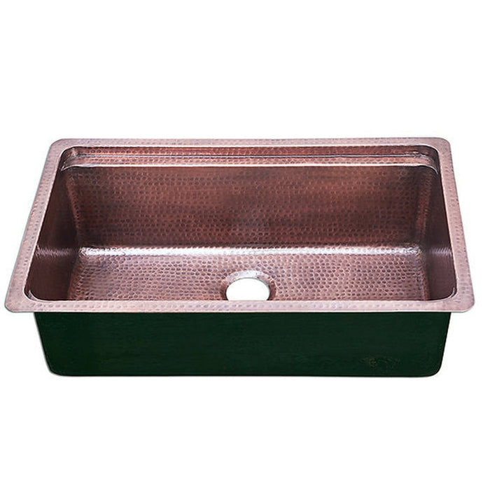 Nantucket Sinks Brightwork Collection Hammered Copperl Large Single Bowl Prep Station Sink.  Sink includes Accacia Cutting Board