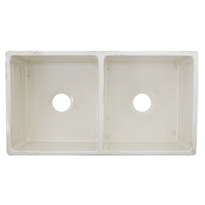 Nantucket Sinks Double Bowl Farmhouse Fireclay Sink with Shabby Straw Finish