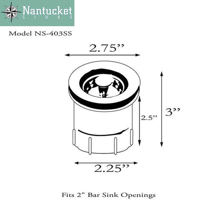 Nantucket Sinks Junior Duo Bar Sink Drain In Stainless Steel NS-403SS