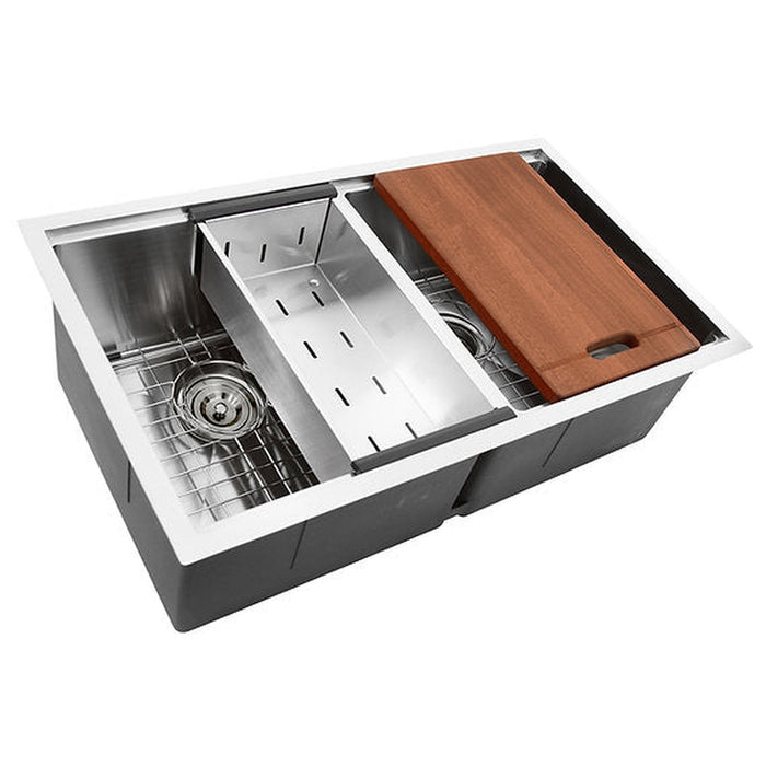 Nantucket Sinks Double Equal Prep Station Small Radius Undermount Stainless Sink with Accessories