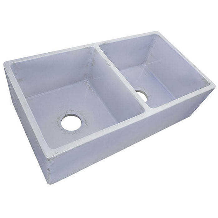 Nantucket Sinks Double Bowl Farmhouse Fireclay Sink with Shabby Sugar Finish