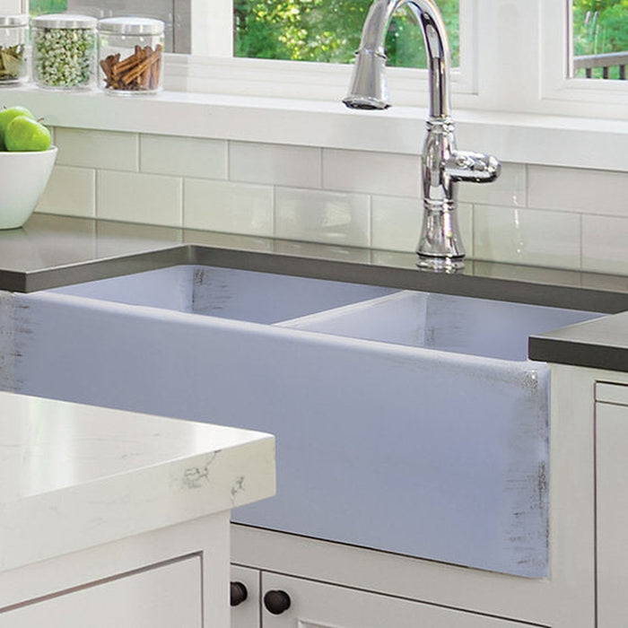 Nantucket Sinks Double Bowl Farmhouse Fireclay Sink with Shabby Sugar Finish