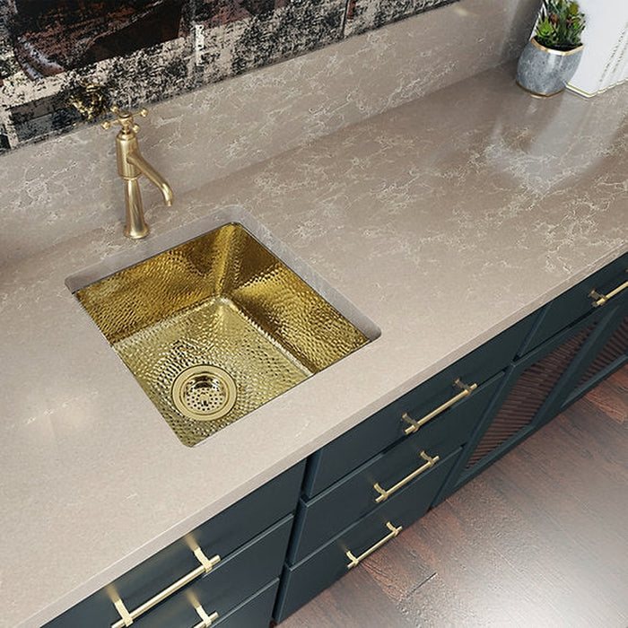 Nantucket Sinks 16.625 Inch Hammered Brass Square Undermount Bar Sink