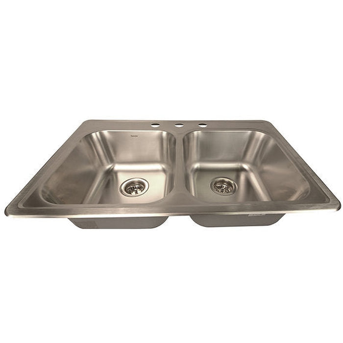Nantucket Sinks 33 Inch Double Bowl Equal Self Rimming Stainless Steel Drop In Kitchen Sink, 18 Gauge