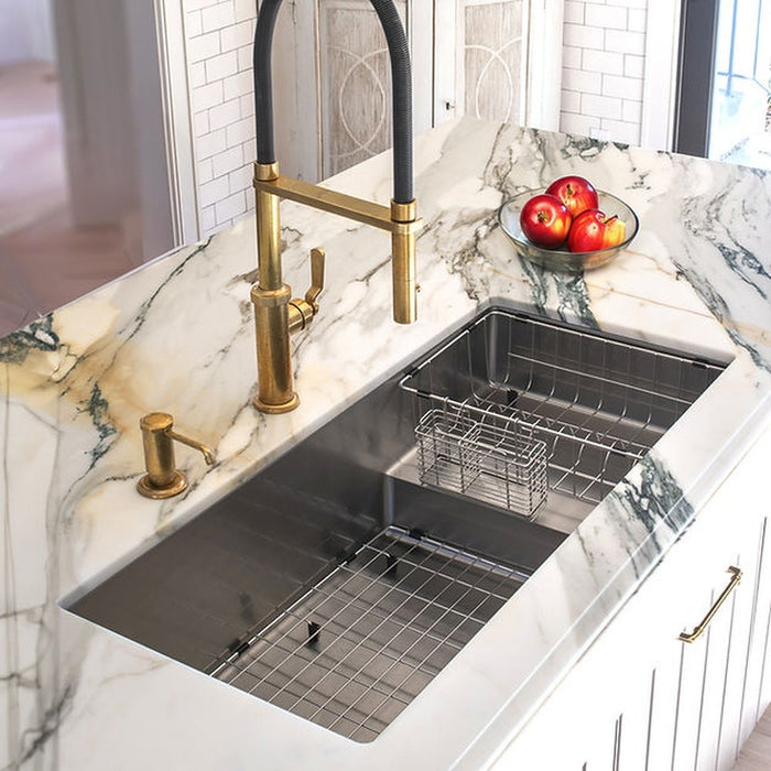 Nantucket Sinks STEPPE3918 Pro Series Undermount Stainless Steel Kitchen Sink with Compatible Accessories