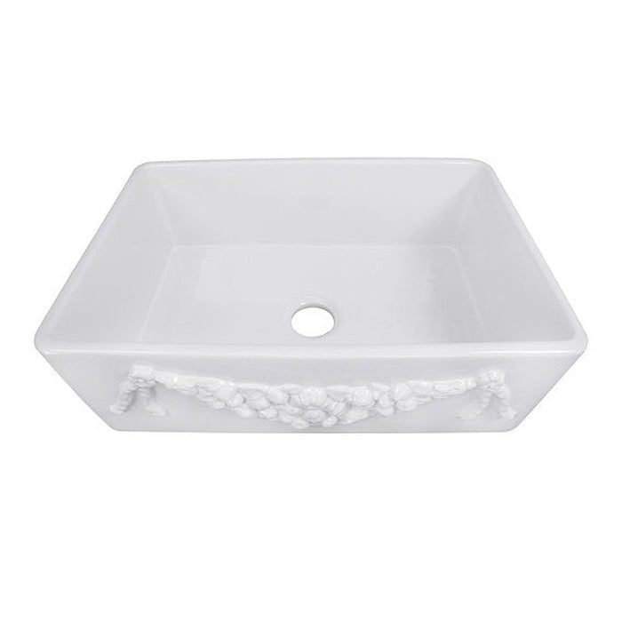 Nantucket Sinks Farmhouse Fireclay Apron Sink with an embossed decorative design