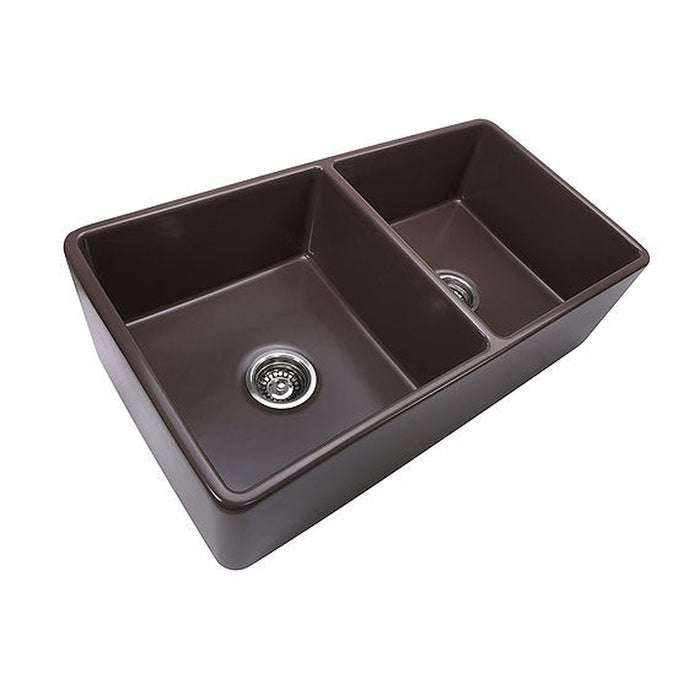 Nantucket Sinks 33 Inch Double Bowl Coffee Brown Farmhouse Fireclay Kitchen Sink T-FCFS33CB-DBL