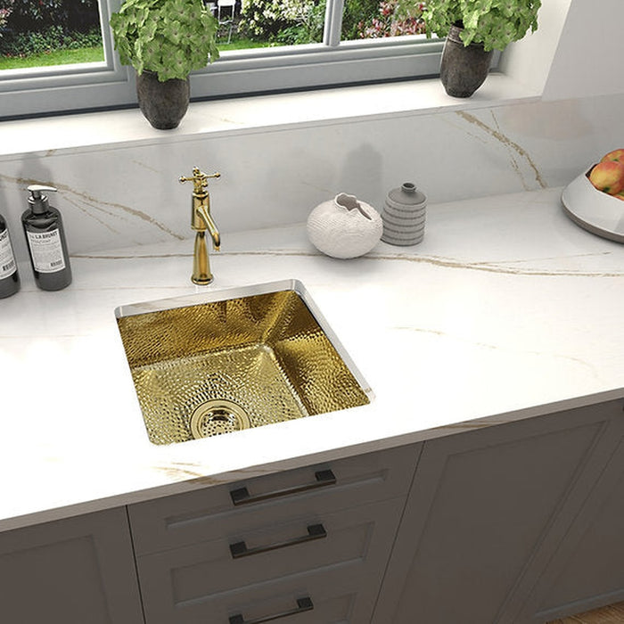 Nantucket Sinks 16.625 Inch Hammered Brass Square Undermount Bar Sink