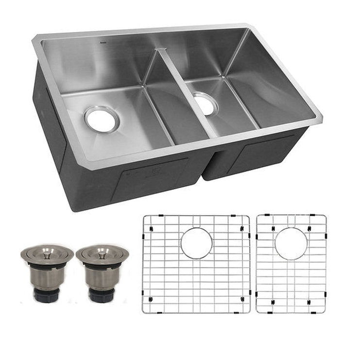 Nantucket Sinks Pro Series Large Rectangle Double Bowl Undermount Small Radius Corners  Stainless Steel Kitchen Sink