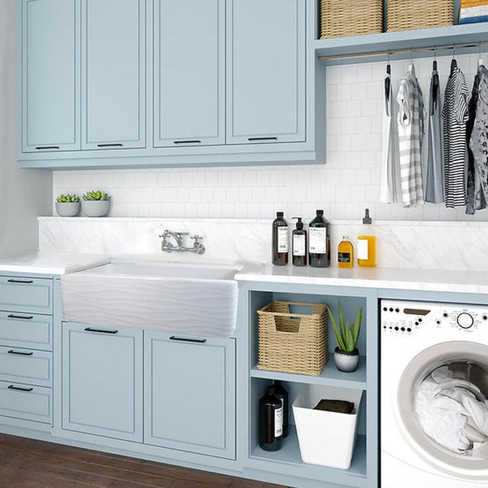 Nantucket Sinks 33 Inch Farmhouse Fireclay Sink with Waves Apron