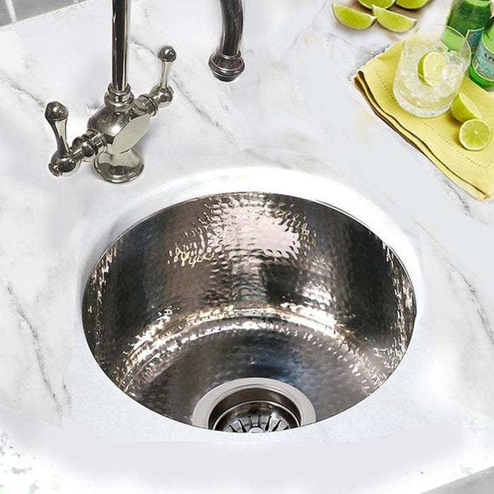 Nantucket Sinks 15-Inch Hand Hammered Round Stainless Steel Bar Sink